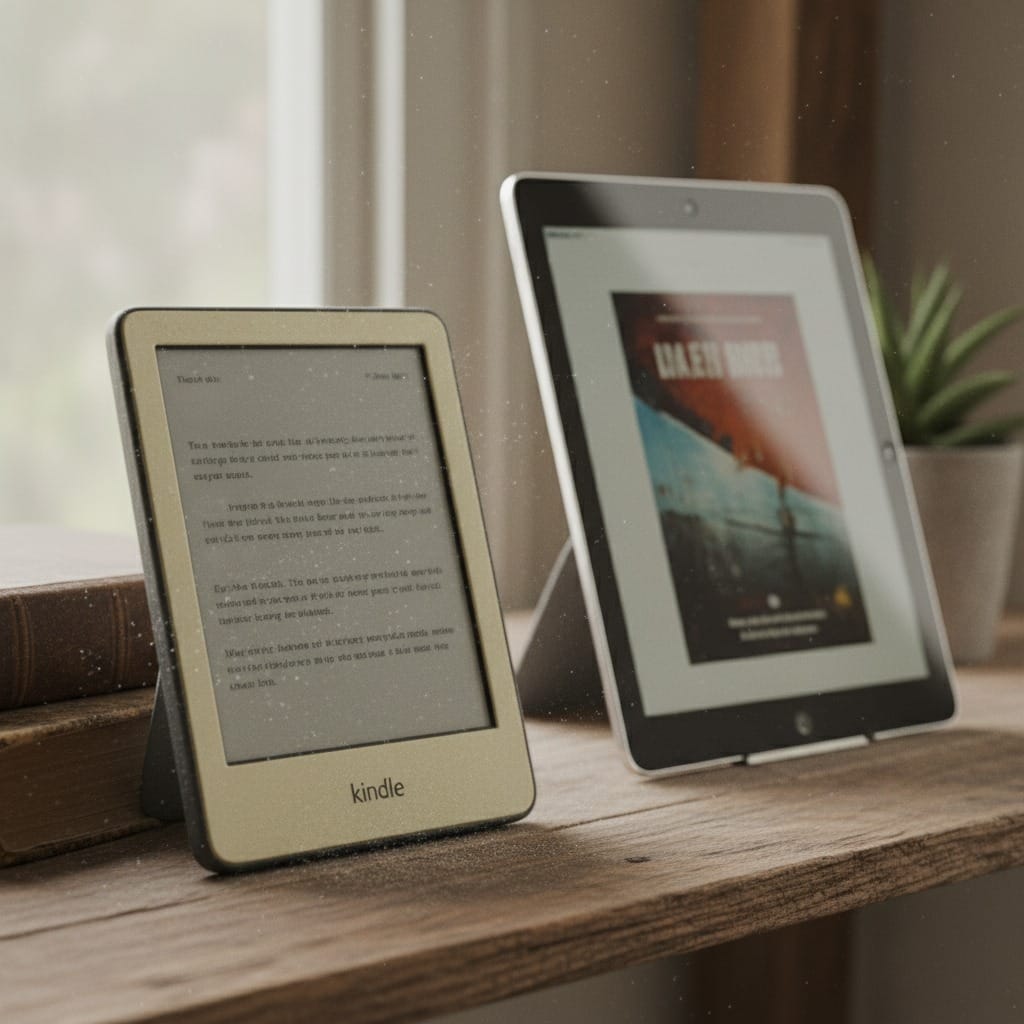 Old Kindle device beside a modern tablet representing the outdated MOBI e book format